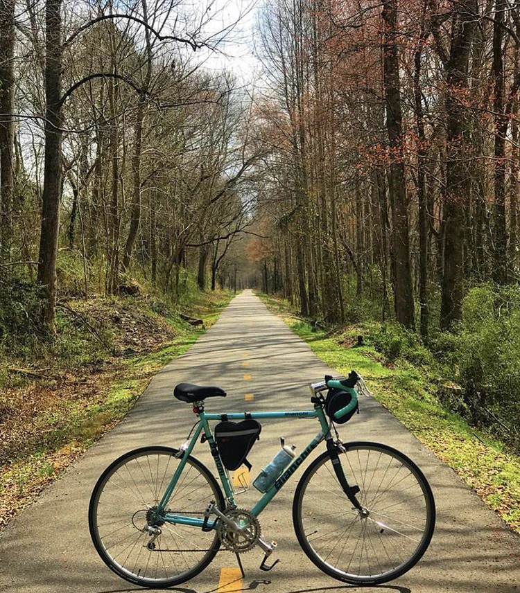 Teal Bike on part of The Swamp Rabbit Trail