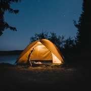 Yellow tent at night