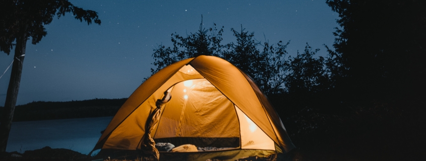 Yellow tent at night